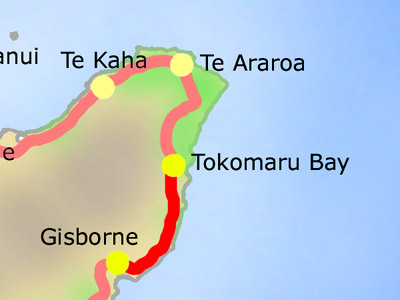 Montag 01.03.: Tokomaru Bay - Gisborne